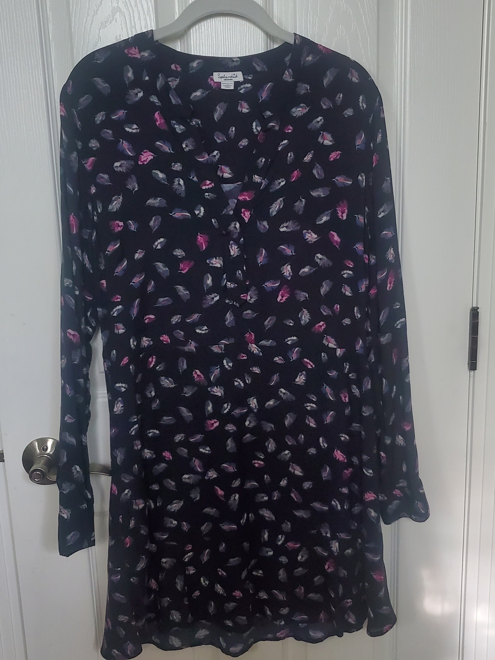 Splendid Black Floral-Print Long-Sleeve Dress